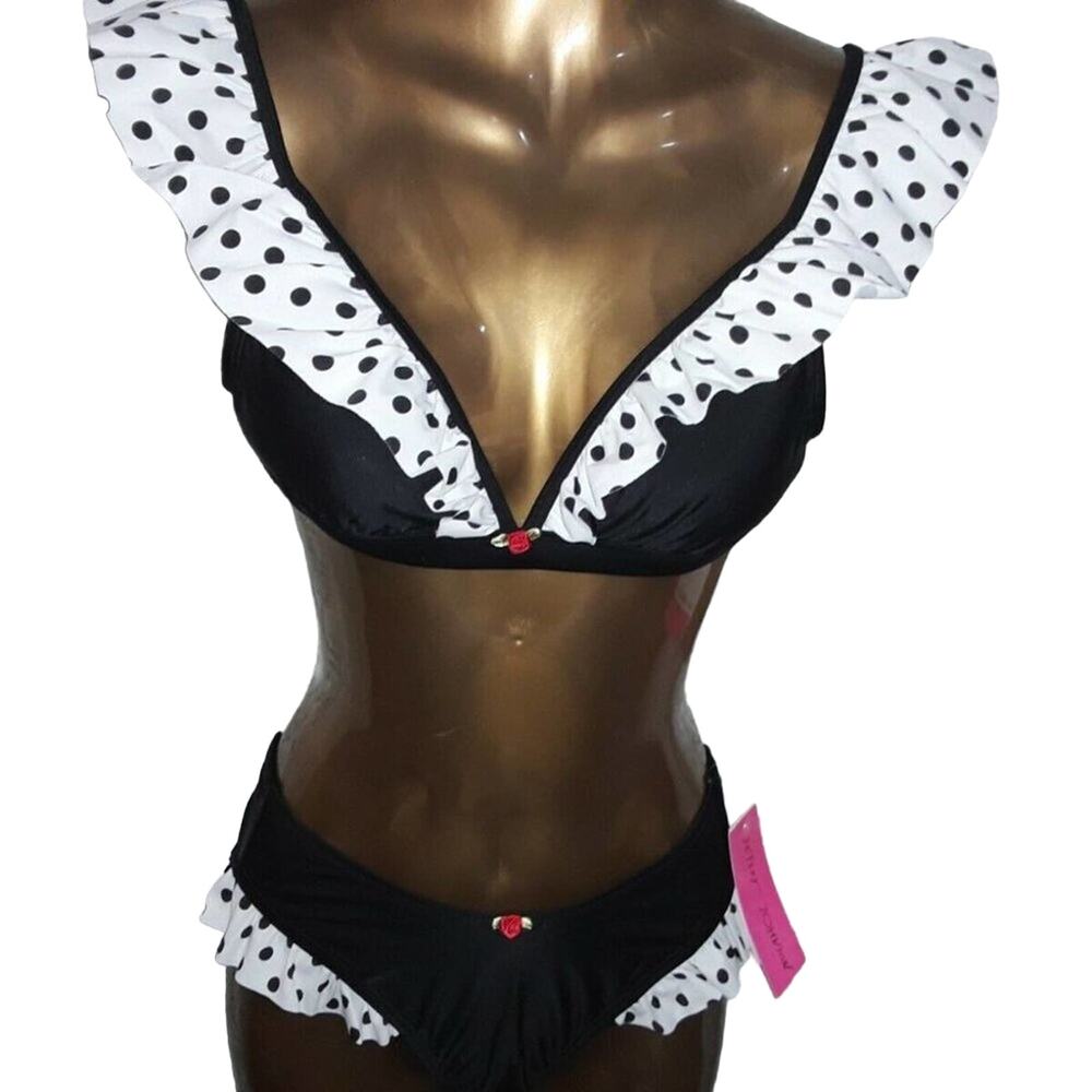 NWT Betsey Johnson Sz S DOTS AMORE Polka Dot Ruffle Bikini Top - Picture 6 of 8